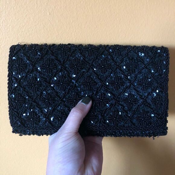Handmade Beaded Envelope Clutch Mini Bag Black - Picture 7 of 8